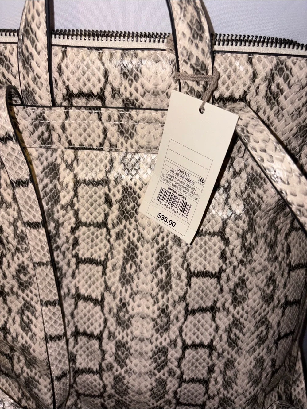 a new day Snake-Print Backpack Tote in Beige and Black